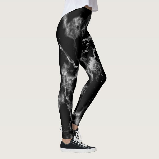 Stylish Black & White Marble Patterns Cute Girly Leggings (Right)