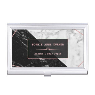 Stylish Black White Marble Rose Gold Makeup Artist Business Card Case
