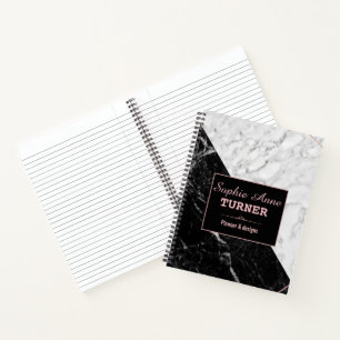 Stylish Black White Marble Rose Gold Planner Notebook