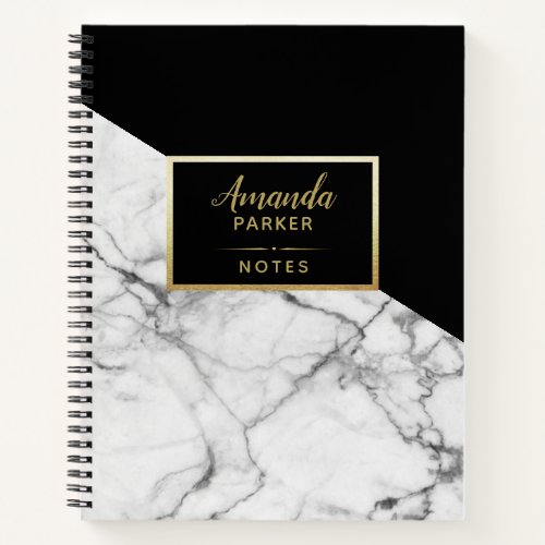 Stylish Black White Marble Texture Designer Notes Notebook