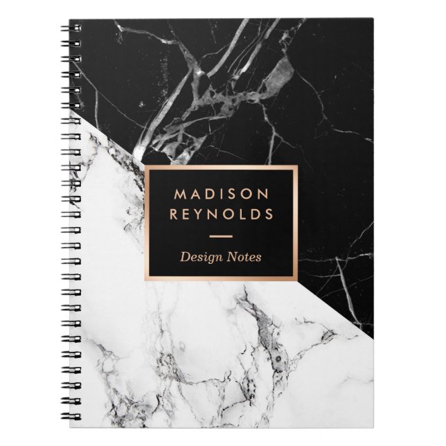 Stylish Black White Marble Texture Designer Notes Notebook (Front)