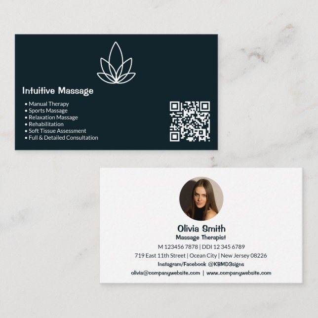 Stylish Black & White Massage Business Card (Front/Back)