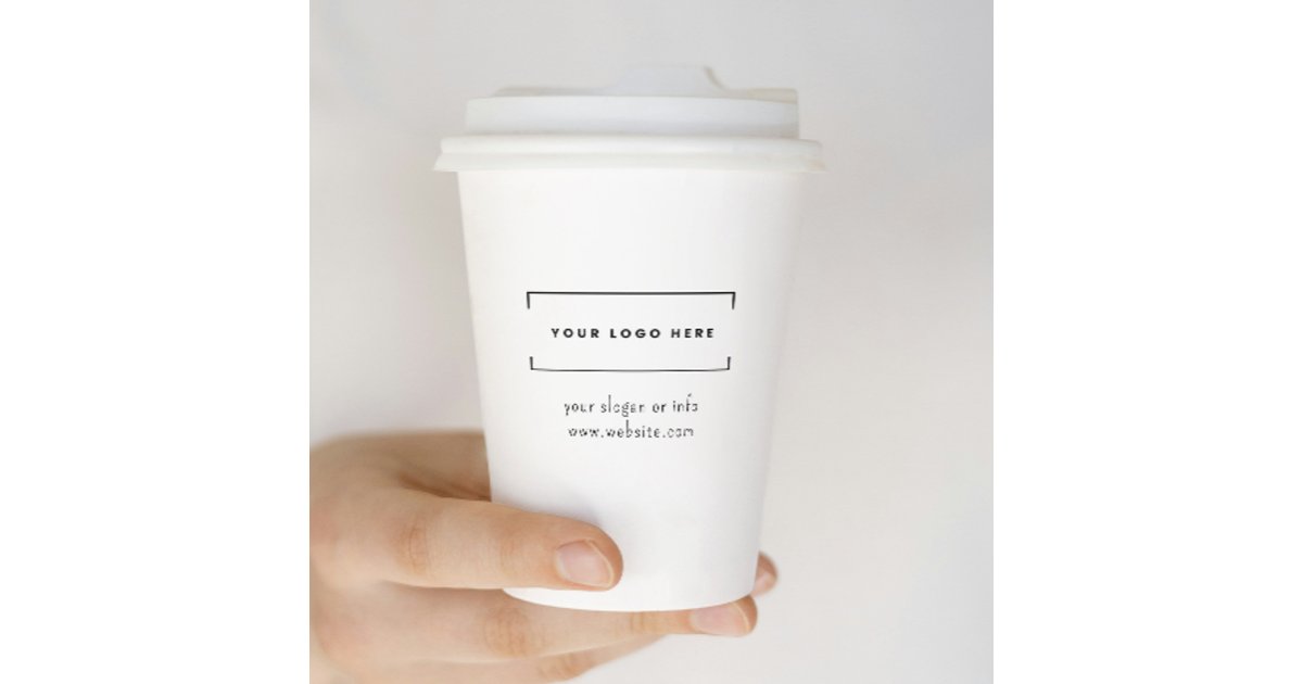 Stylish Black White Minimalist Business Logo Paper Cups | Zazzle