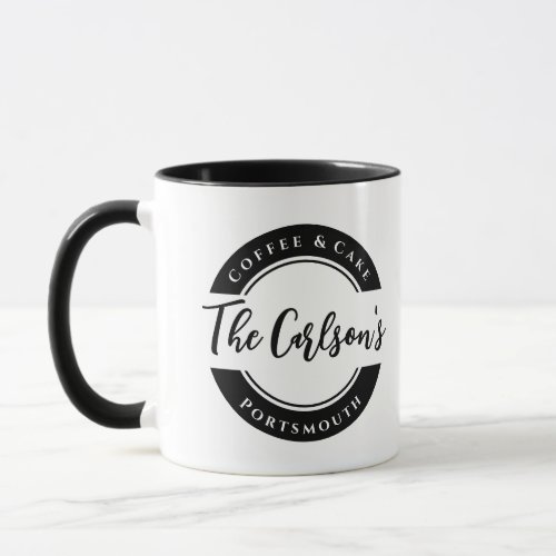 Stylish Black White Modern Calligraphy Address Mug