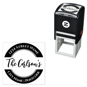 Stylish Black White Modern Calligraphy Address Self-inking Stamp