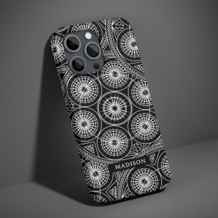 Stylish Black White Modern Mandala Pattern Name Case-Mate iPhone 14 Case