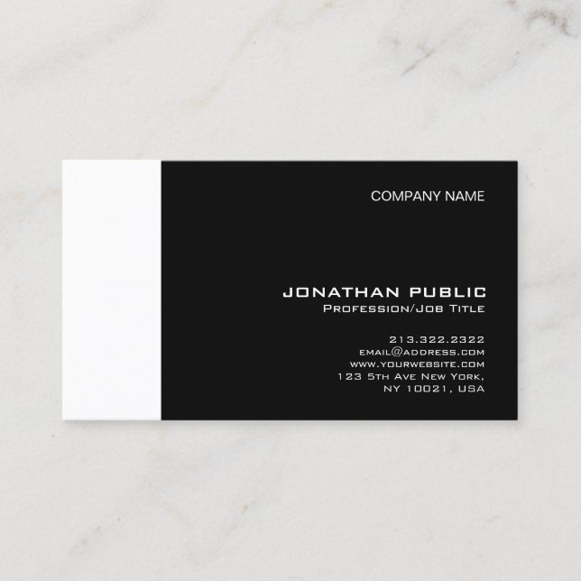 Stylish Black White Modern Professional Clean Business Card (Front)
