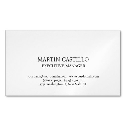 Stylish Black White Modern Professional Serif Font Business Card Magnet