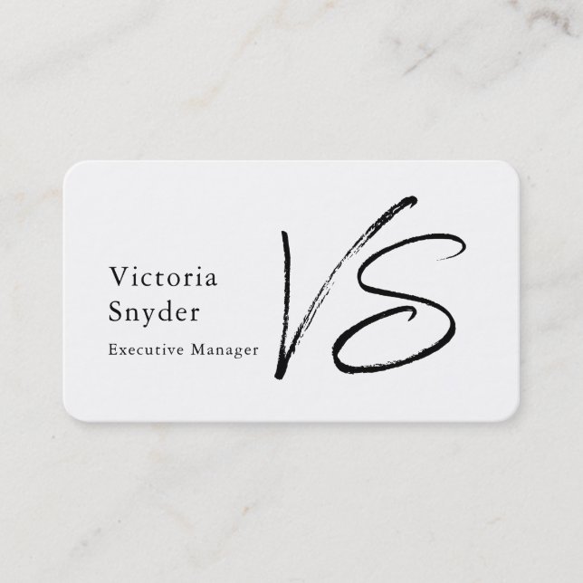 Stylish Black & White Monogram Professional Business Card (Front)