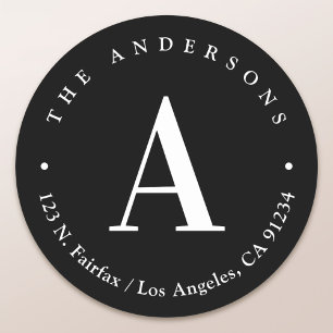 Stylish Black & White Monogram Return Address Classic Round Sticker