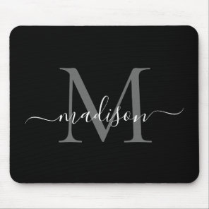 Stylish Black White Monogram Script Simple Modern Mouse Pad