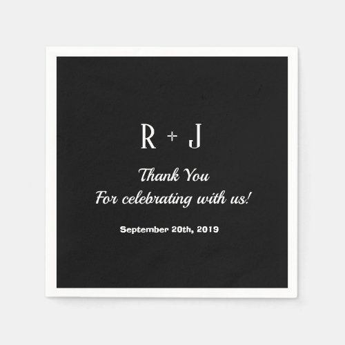 Stylish Black  White Monogram Thank You Wedding Napkins