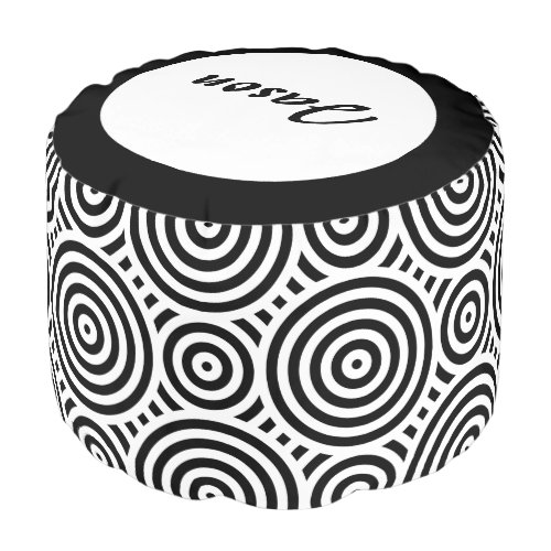 Stylish Black  White Monogrammed Nested Circles P Pouf