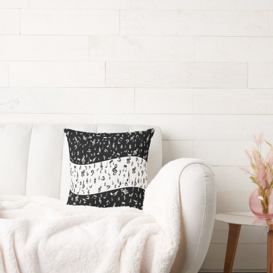 Stylish  Black White music Notes Throw Pillow