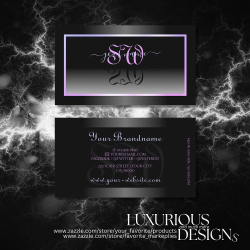 Stylish Black White Ombre Blue Pink Frame Initials Business Card