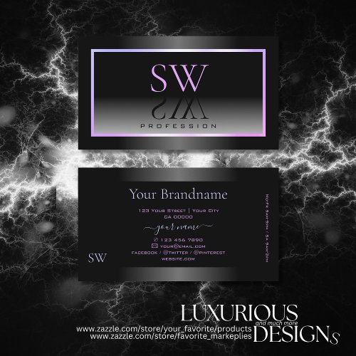 Stylish Black White Ombre Blue Pink Frame Monogram Business Card