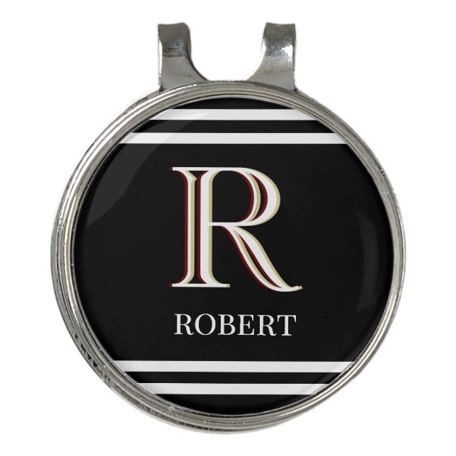 Stylish Black White Personalized Monogram Name   Golf Hat Clip (Front)