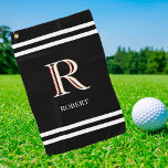 Stylish Black White Personalized Monogram Name  Golf Towel at Zazzle