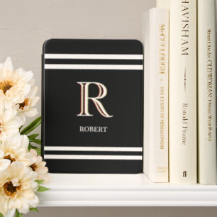 Stylish Black White Personalized Monogram Name Kindle Cover