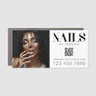 Stylish Black White Photo QR Code Nail Salon Car Magnet