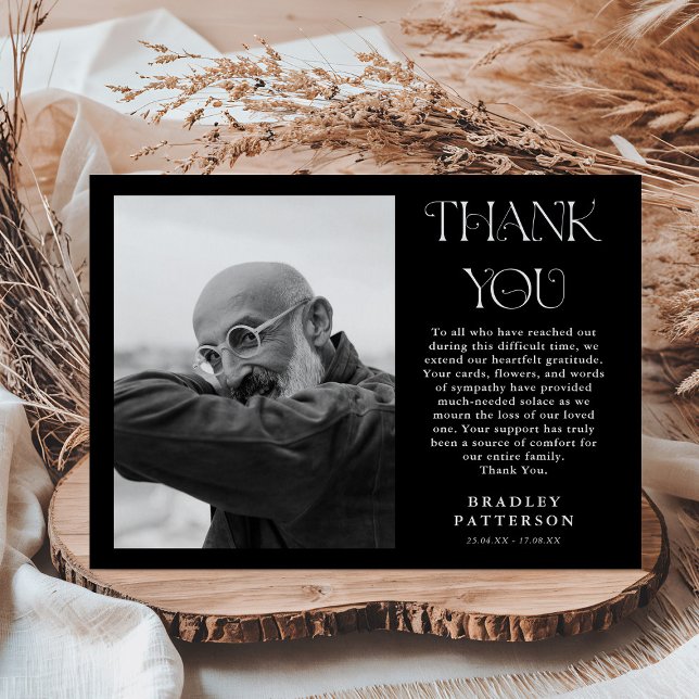 Stylish Black & White Photo Sympathy Thank You Card (Creator Uploaded)