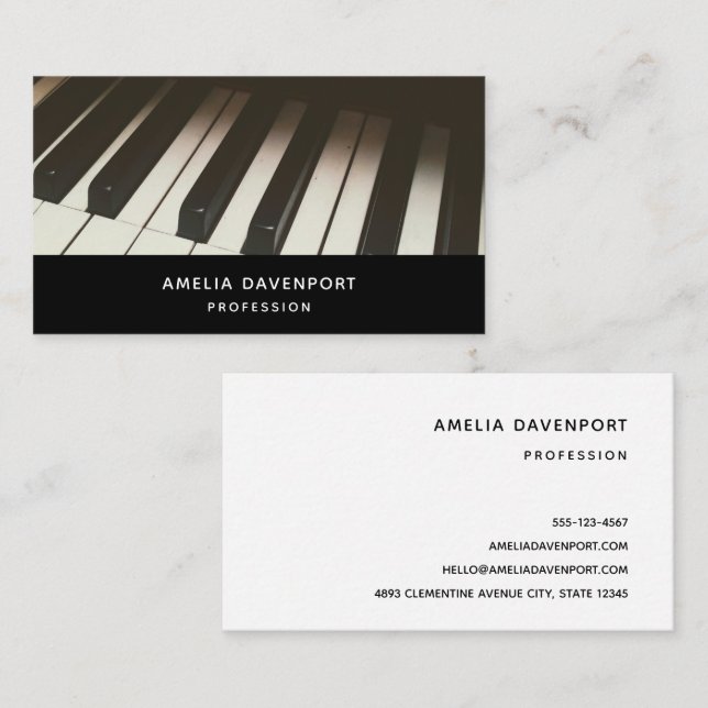 Stylish Black & White Piano Keys Photograph Business Card (Front/Back)