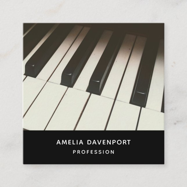 Stylish Black & White Piano Keys Photograph Square Business Card (Front)