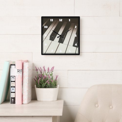 Stylish Black  White Piano Keys Photograph Square Wall Clock