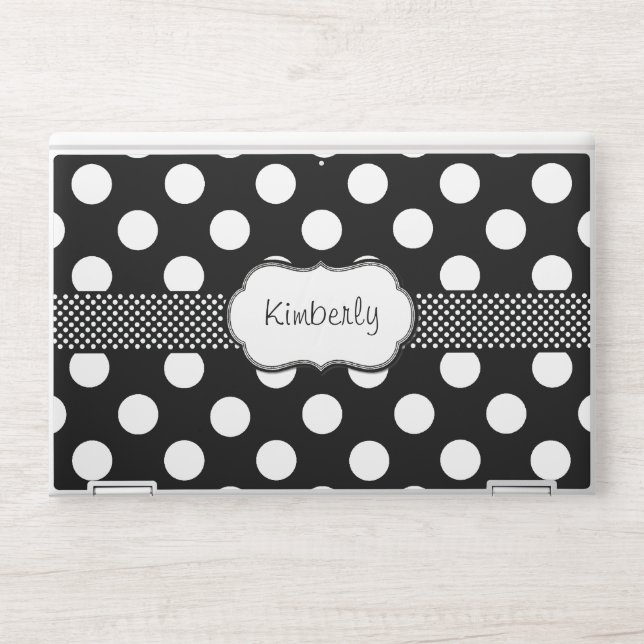 Stylish Black & White Polka Dot  HP Laptop Skin (Front)