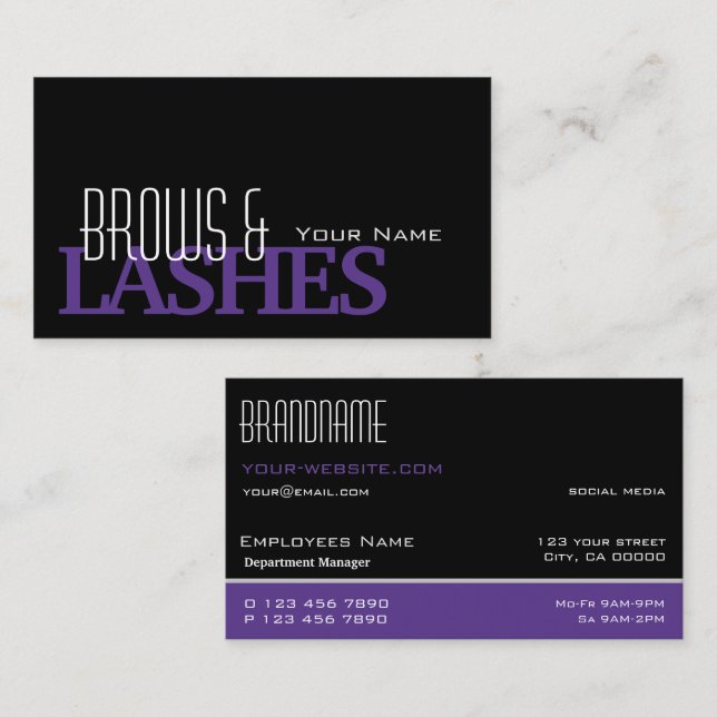 Stylish Black White Purple Simple and Professional Business Card (Front/Back)