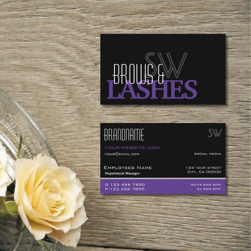Stylish Black White Purple Simple with Monogram Business Card