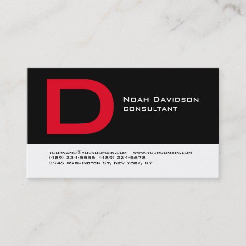Stylish Black White Red Monogram Professional Business Card