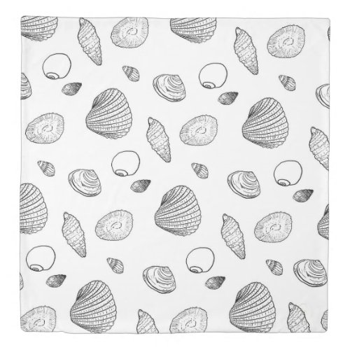 Stylish Black White Seashells Pattern Duvet Cover