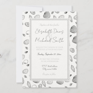 Stylish Black White Seashells Pattern Invitation