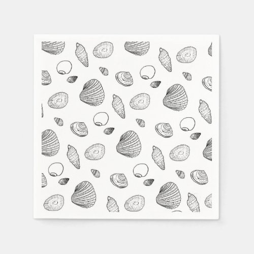 Stylish Black White Seashells Pattern Napkins