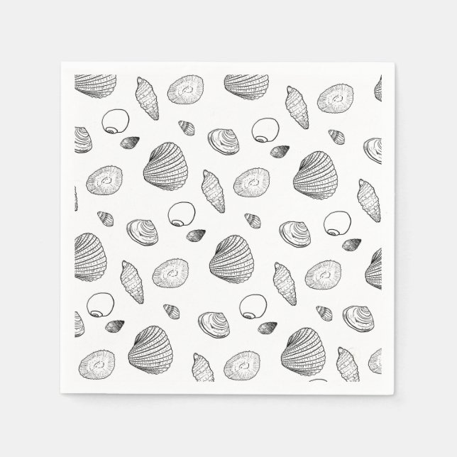 Stylish Black White Seashells Pattern Napkins (Front)