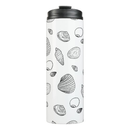 Stylish Black White Seashells Pattern Thermal Tumbler