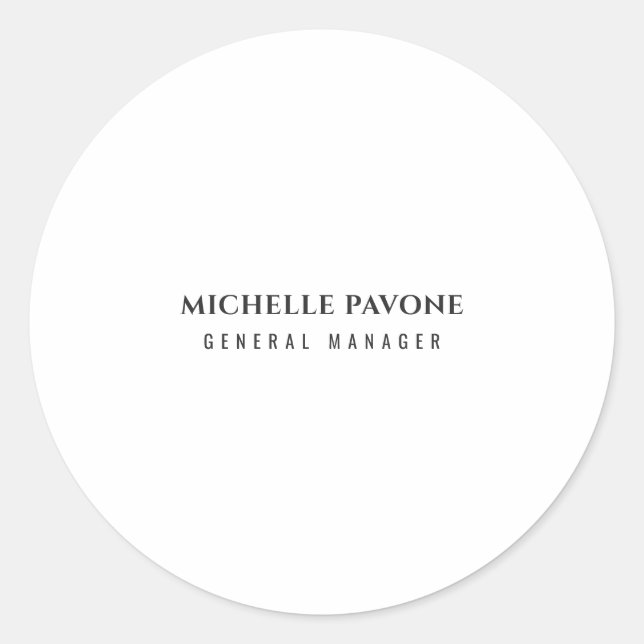 Stylish Black & White Simple Plain Professional Classic Round Sticker (Front)