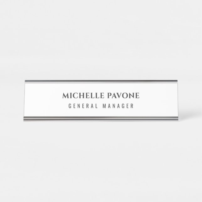 Stylish Black & White Simple Plain Professional Desk Name Plate (Front)