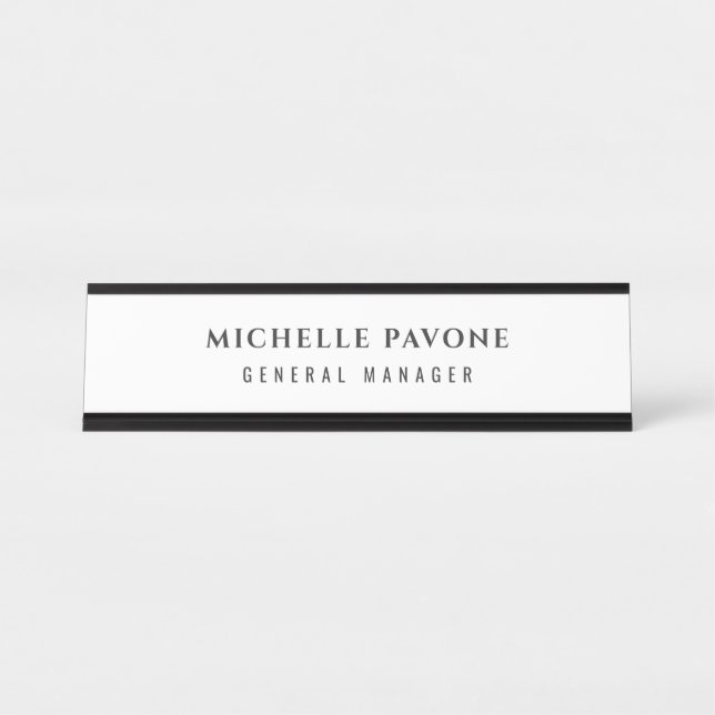Stylish Black & White Simple Plain Professional Desk Name Plate (Front)