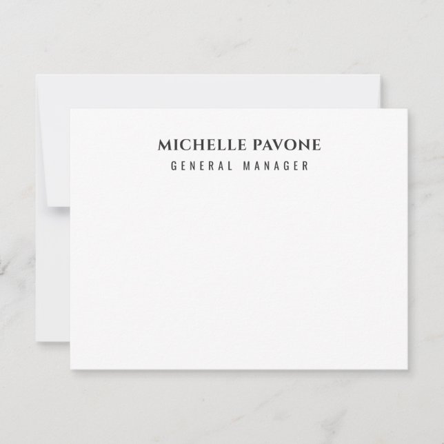 Stylish Black & White Simple Plain Professional Note Card (Front)