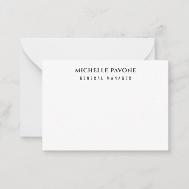 Stylish Black & White Simple Plain Professional Note Card (Front)