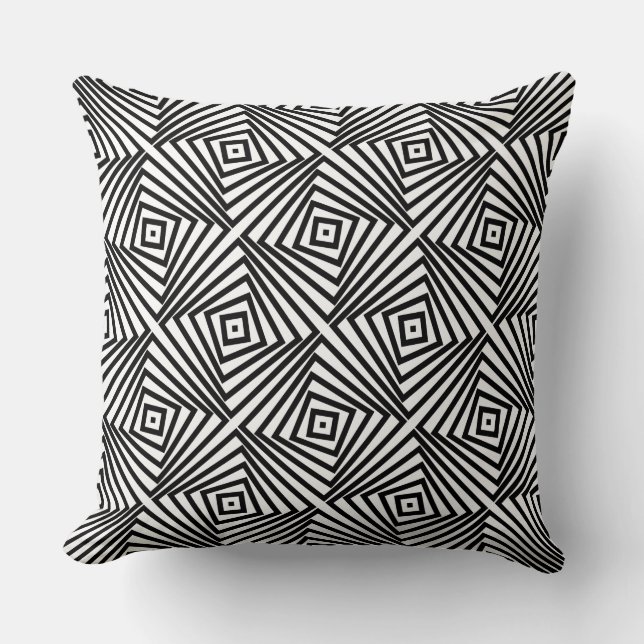 Stylish Black & White Spiral Box Pattern Throw Pillow (Front)