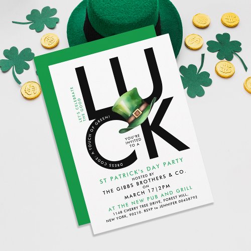 Stylish Black White St Patrick Lucky Irish Party  Invitation