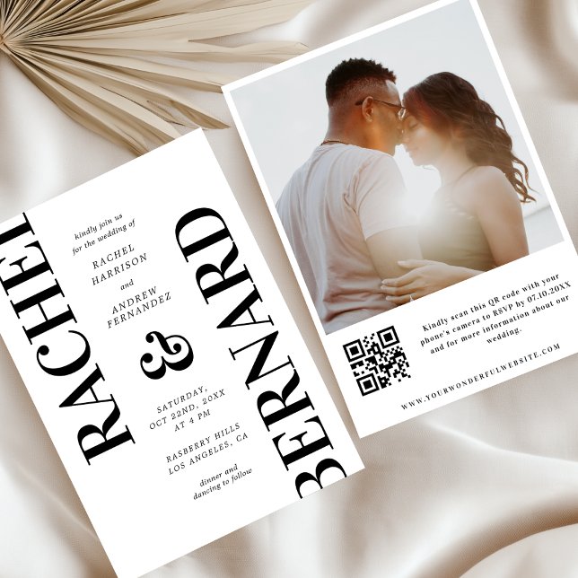 Stylish Black & White Typography QR Code Wedding Invitation (Creator Uploaded)