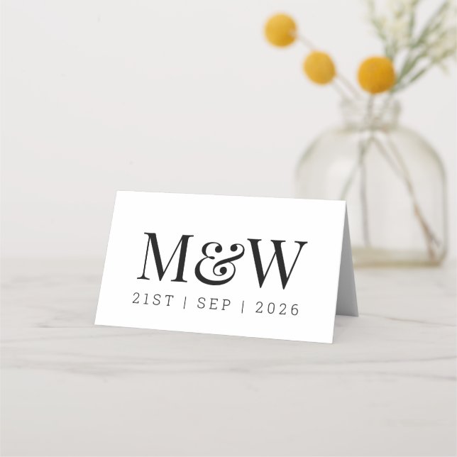 Stylish Black White Wedding Place Card (Back)