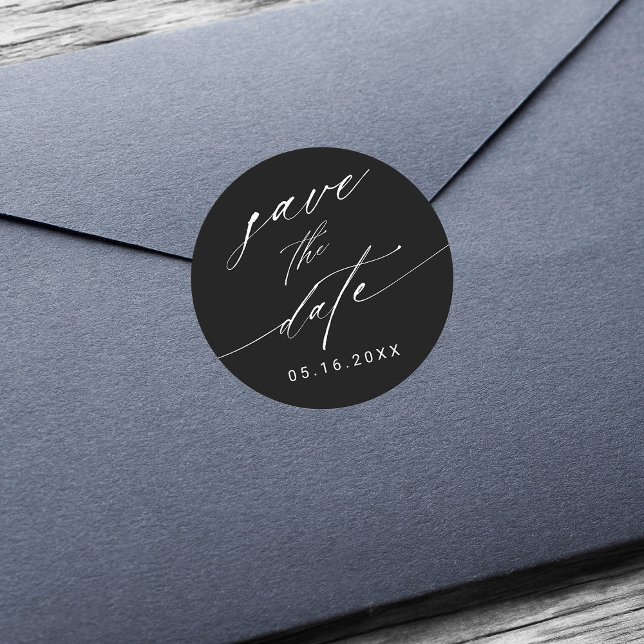 Stylish Black & White Wedding Save the Date  Classic Round Sticker (Creator Uploaded)