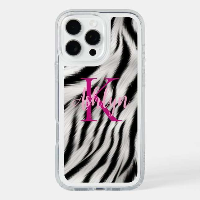 Stylish Black White Zebra Animal Pink Monogram Speck iPhone Case (Front)