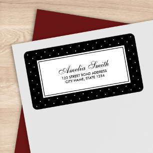 Stylish Black with Classic White Polka Dot Address Label