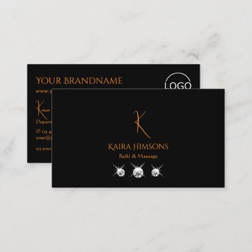 Stylish Black with Monogram Logo and Jewels Modern Business Card